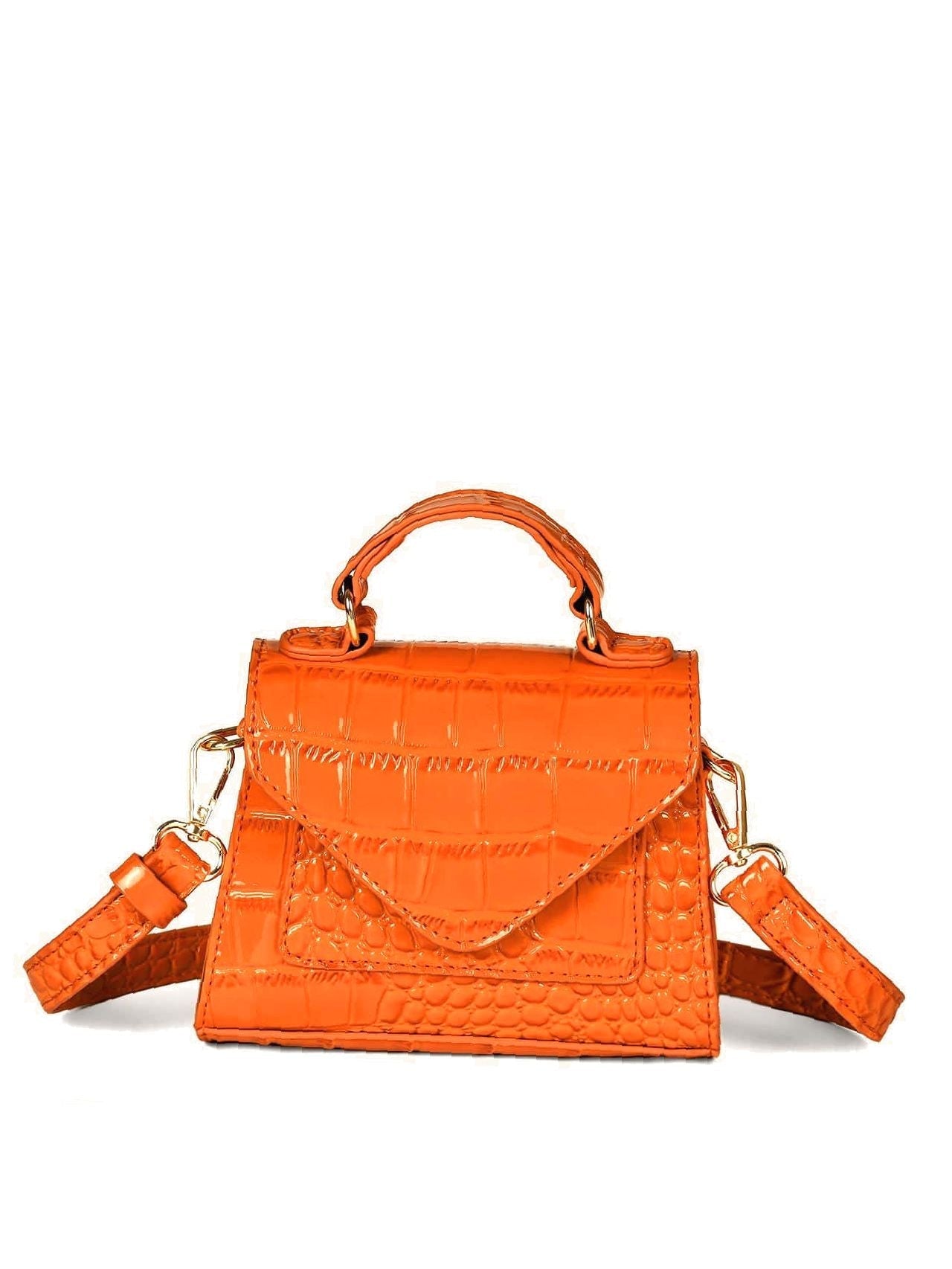 Croc Embossed Patent Satchel Bag  - Women Satchels