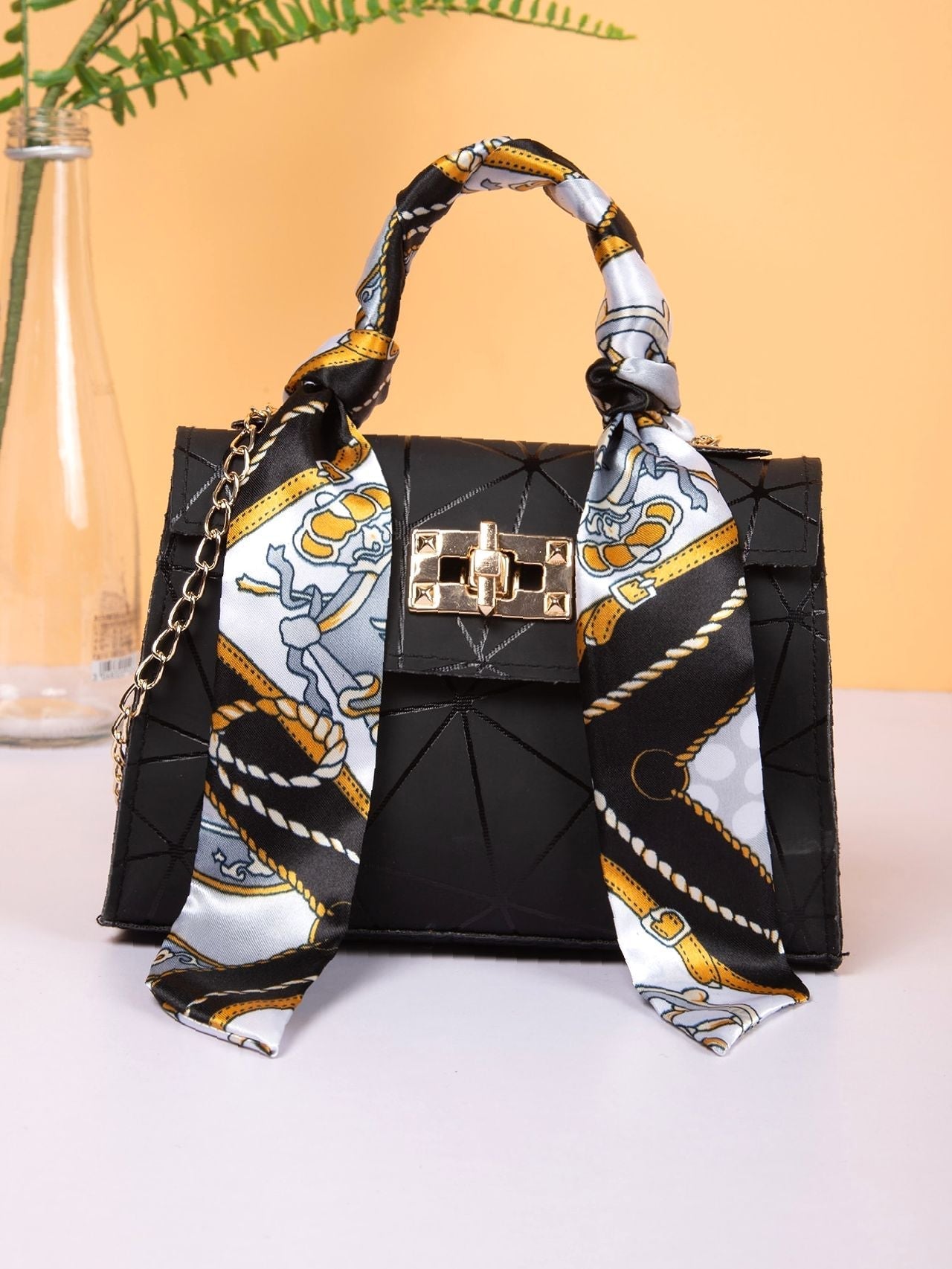 Twilly Scarf Decor Geo Pattern Satchel Bag  - Women Satchels