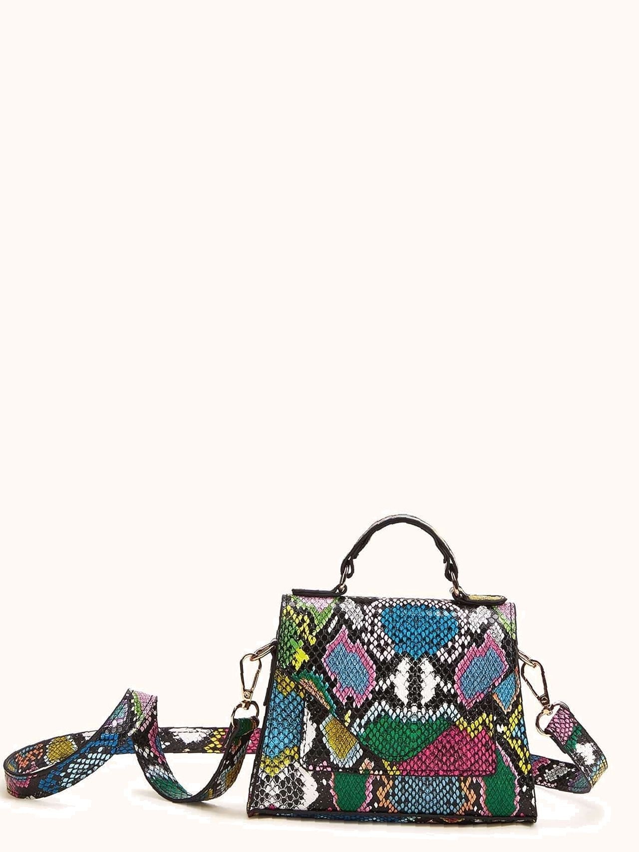 Snakeskin Print Flap Satchel Bag  - Women Satchels