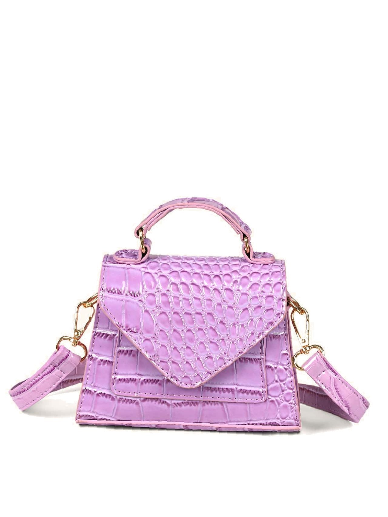 Croc Embossed Patent Satchel Bag  - Women Satchels