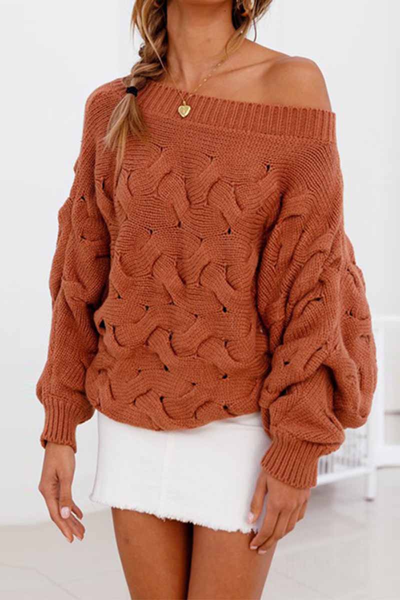 binfenxie Strapless Hollow Lantern Sleeve Sweater