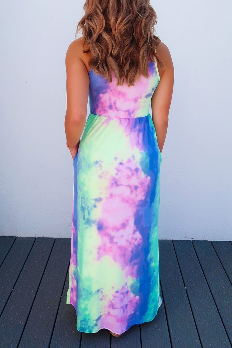 binfenxie Tie-dye Printed Multicolor Maxi Dress
