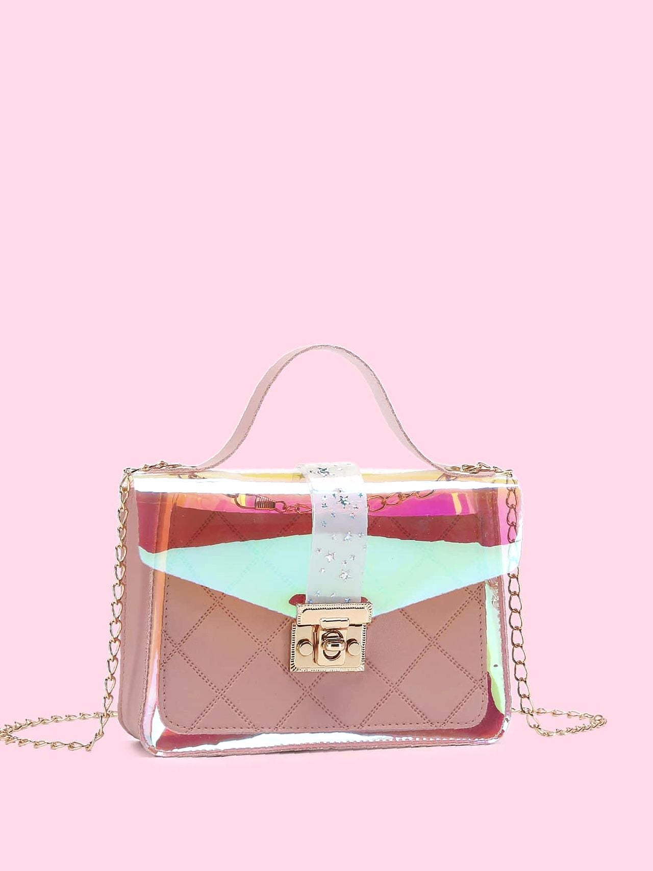 Twist Lock Holographic Satchel Bag  - Women Satchels