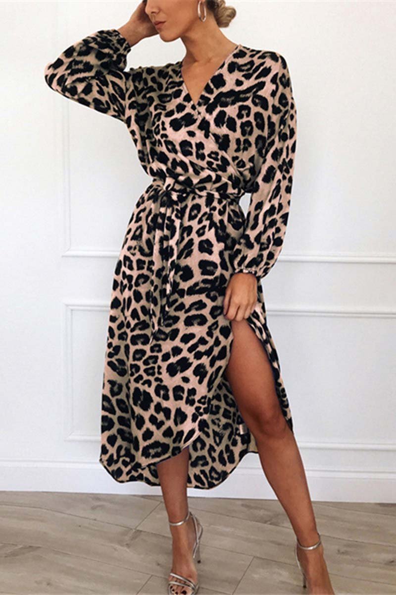 binfenxie V Neck Sexy Leopard Dress（4 colors）