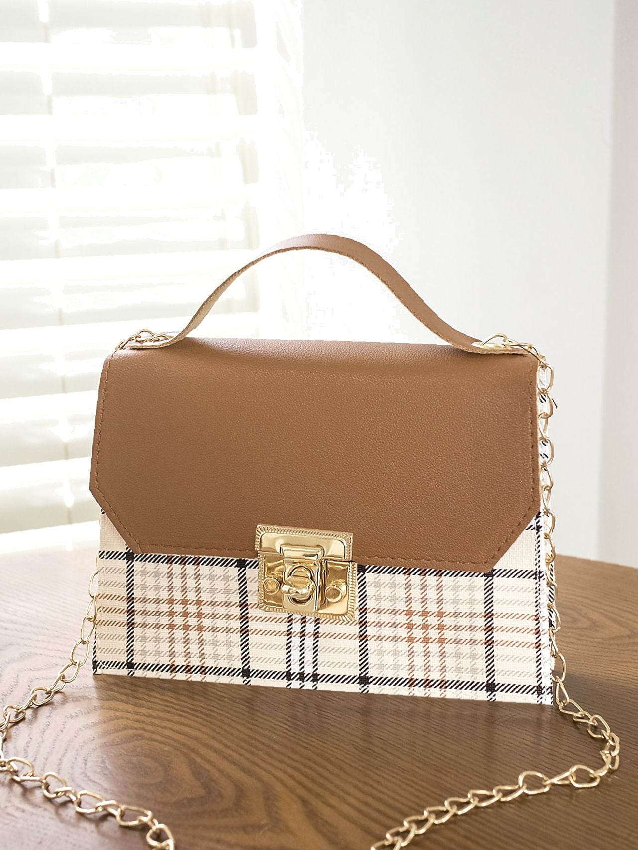 Tartan Flap Chain Satchel Bag  - Women Satchels