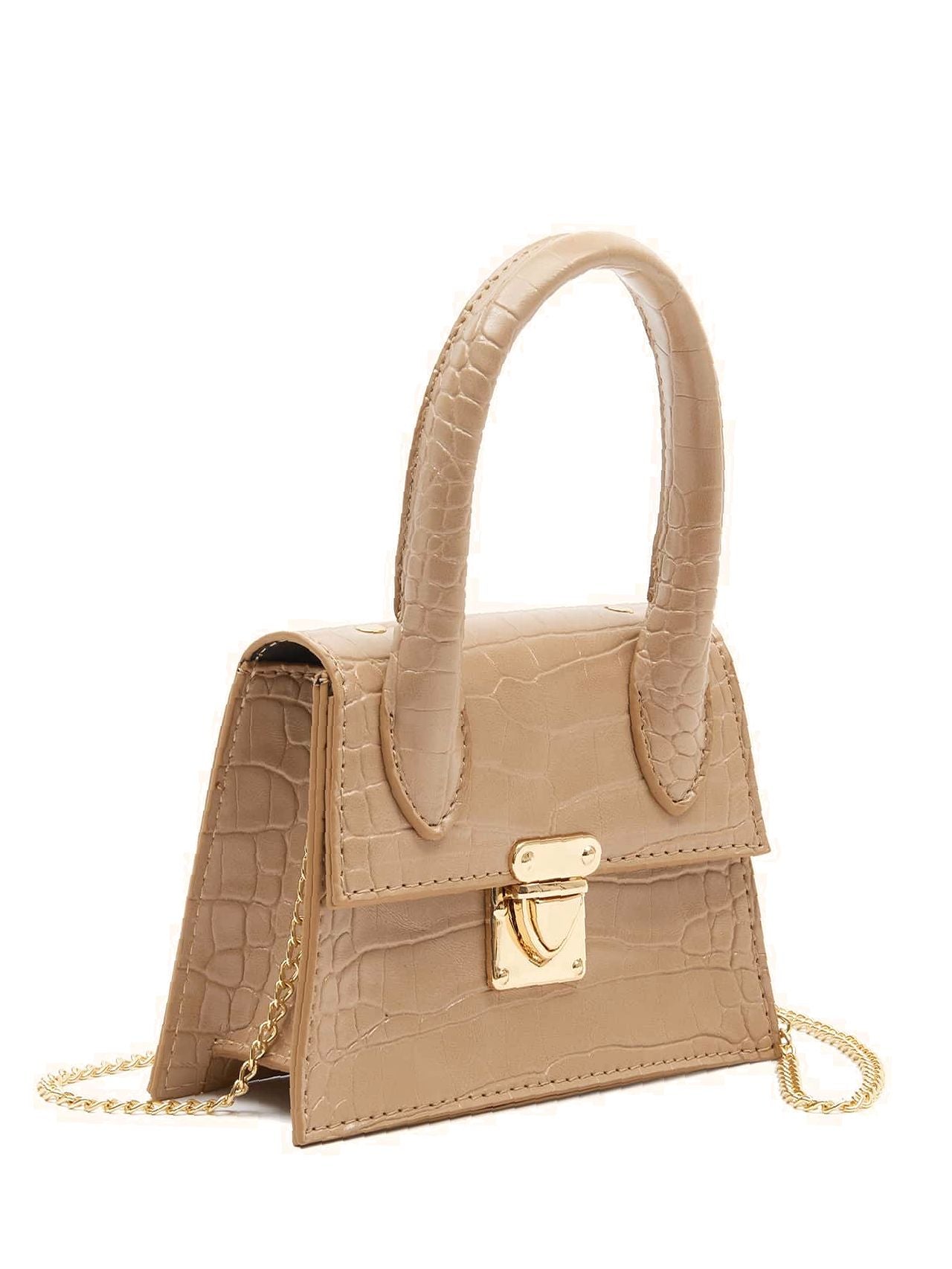 Push Lock Croc Embossed Chain Satchel Bag  - Women Satchels