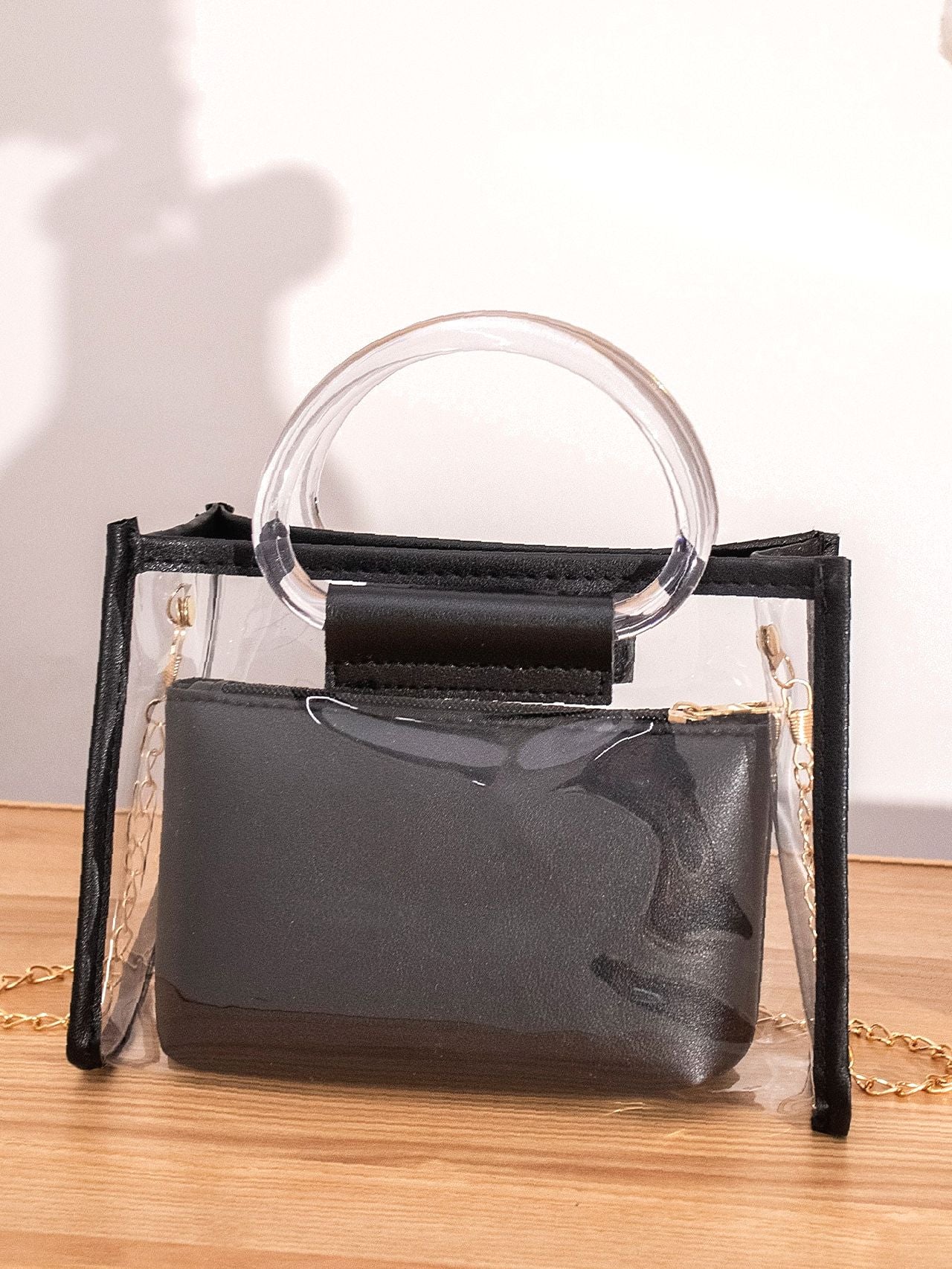 Clear Chain Satchel Bag with Inner Pouch  - Women Satchels