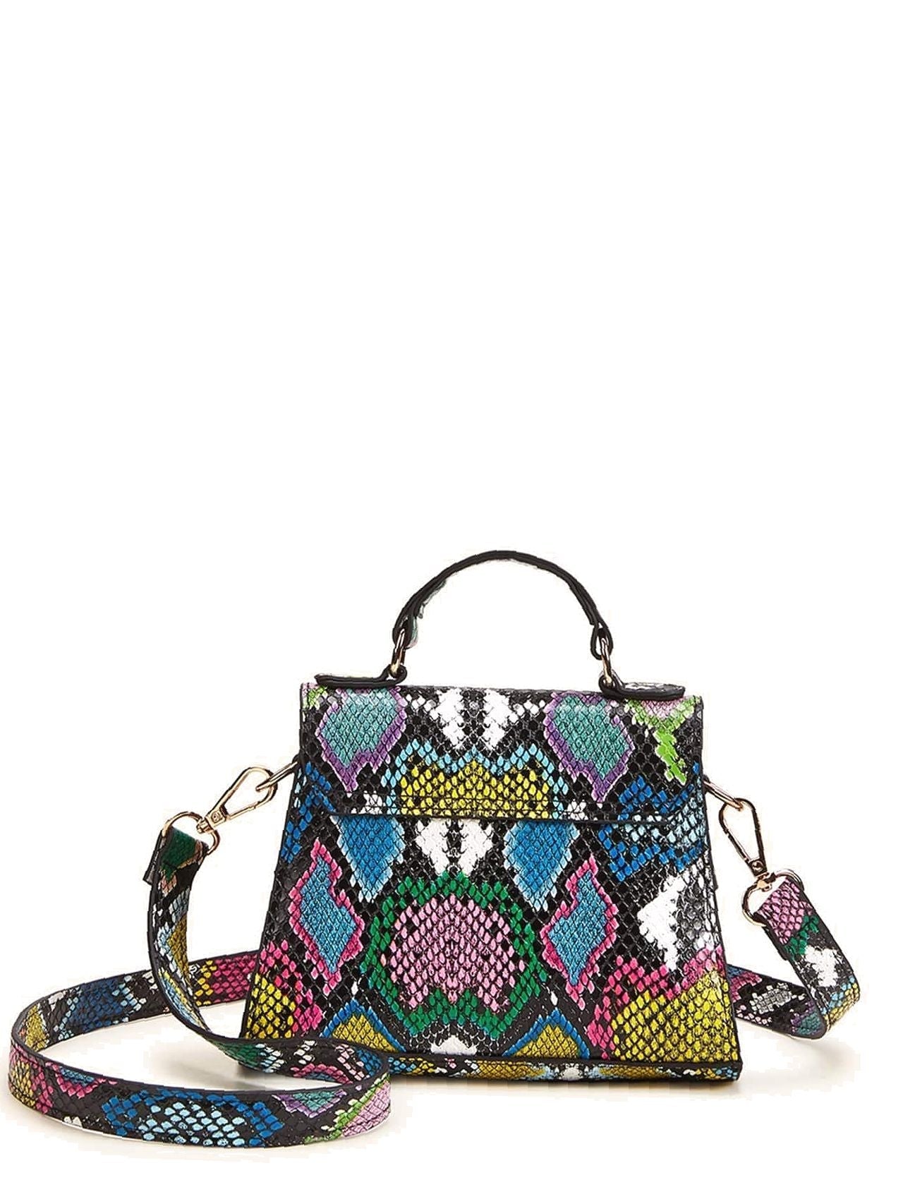 Snakeskin Print Flap Satchel Bag  - Women Satchels