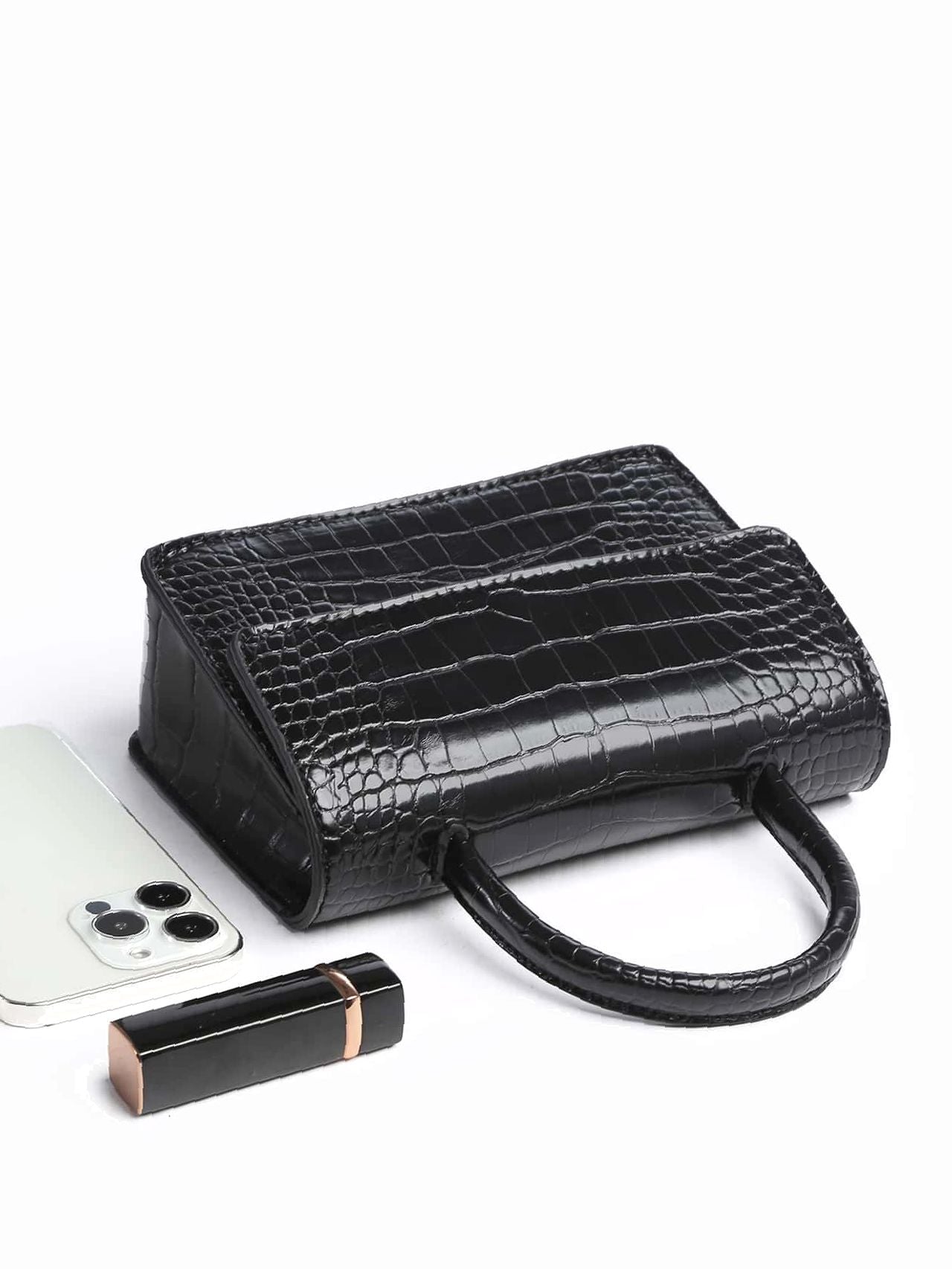 Crocodile Embossed Flap Square Bag  - Women Satchels