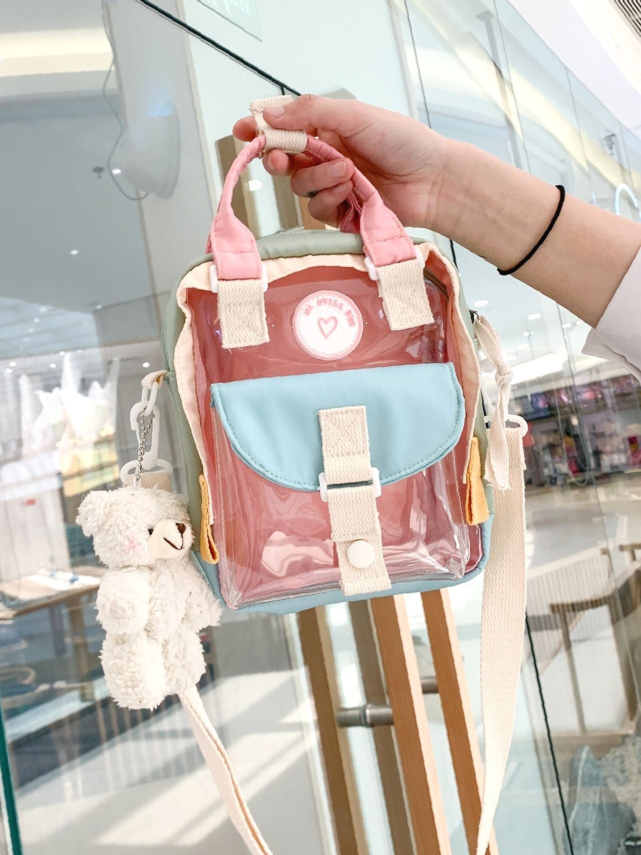 Clear Backpack with Bag Charm  - Women Satchels