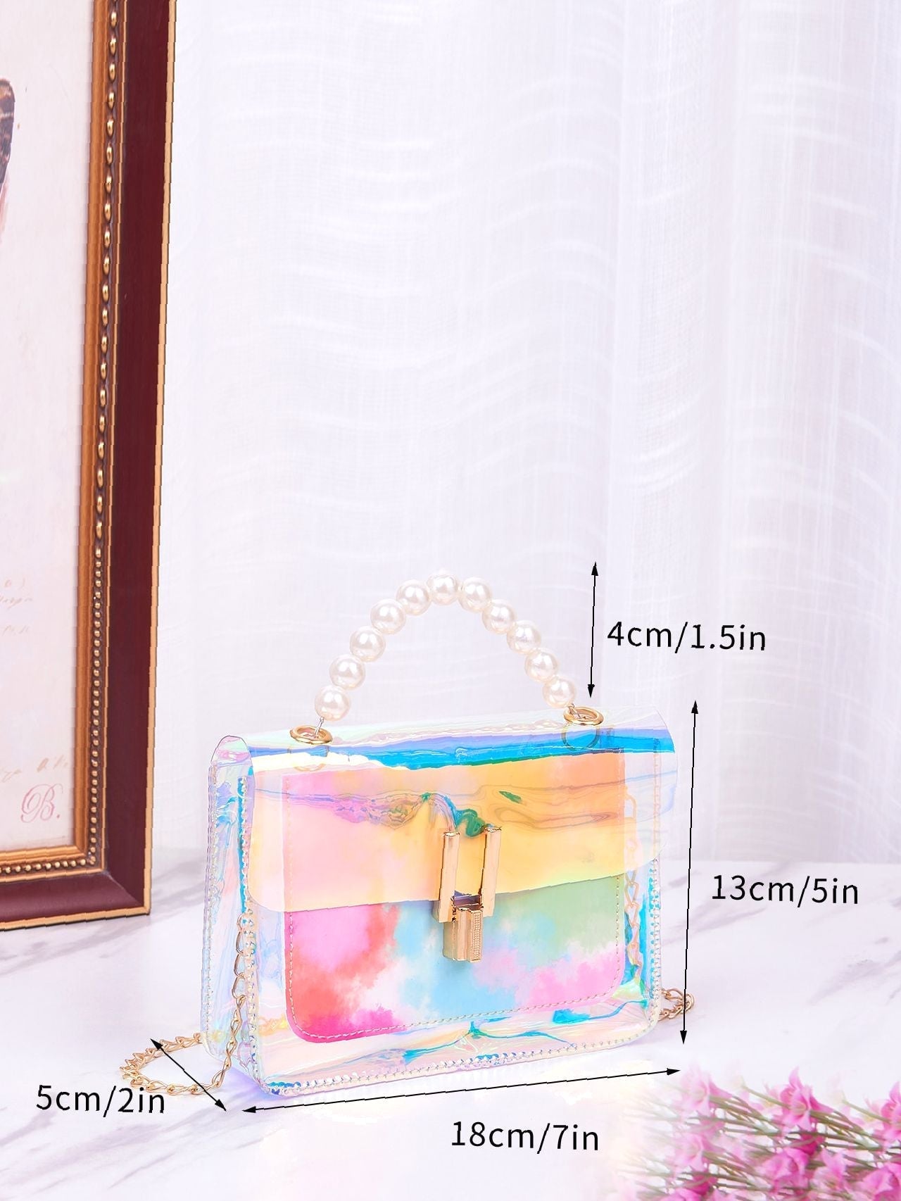 Holographic Faux Pearl Handle Satchel Bag  - Women Satchels