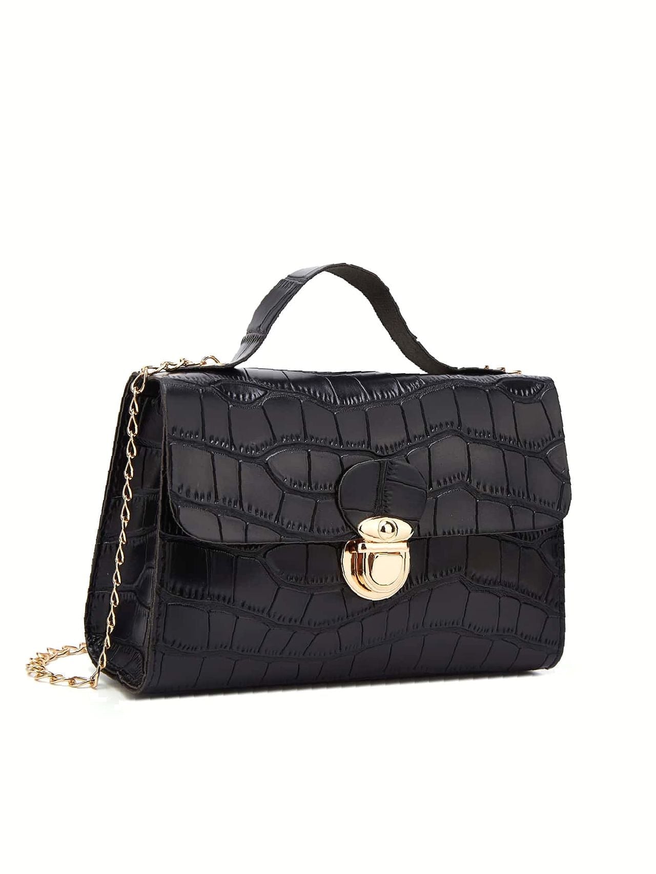 Push Lock Croc Embossed Satchel Bag  - Women Satchels