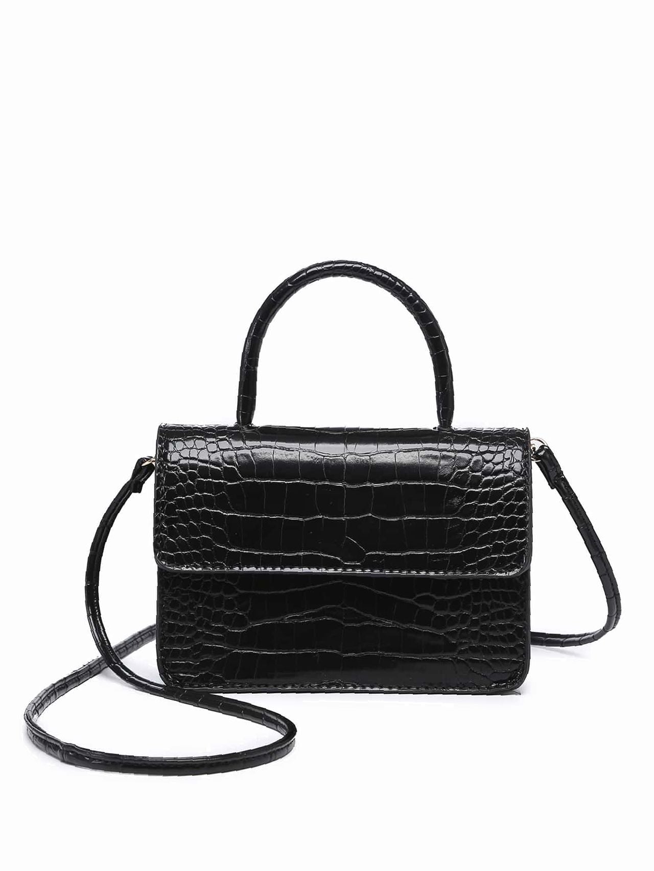 Crocodile Embossed Flap Square Bag  - Women Satchels