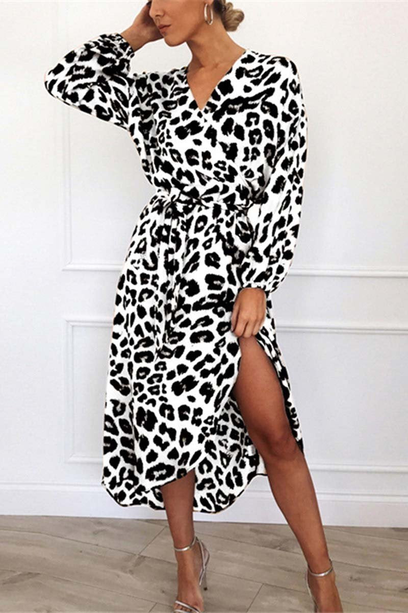 binfenxie V Neck Sexy Leopard Dress（4 colors）