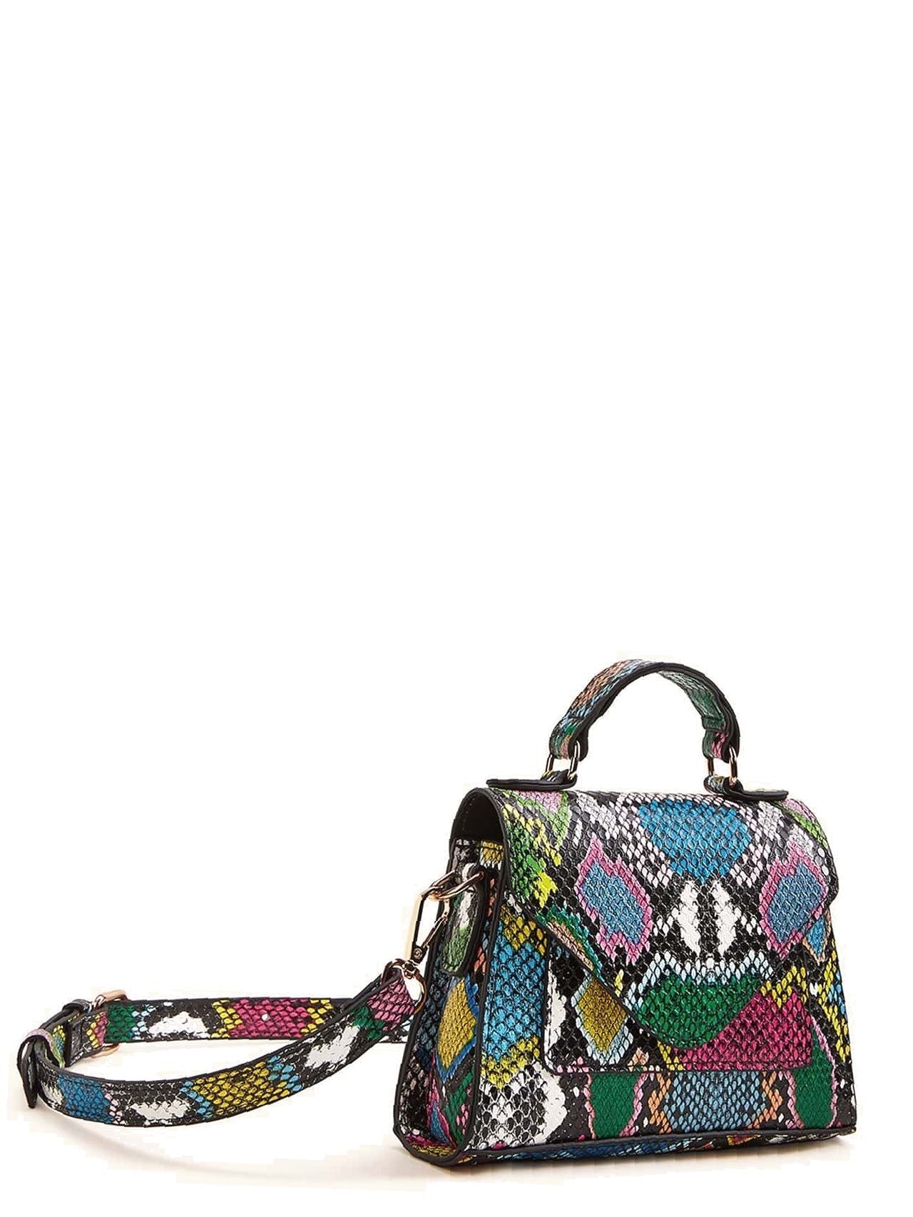 Snakeskin Print Flap Satchel Bag  - Women Satchels