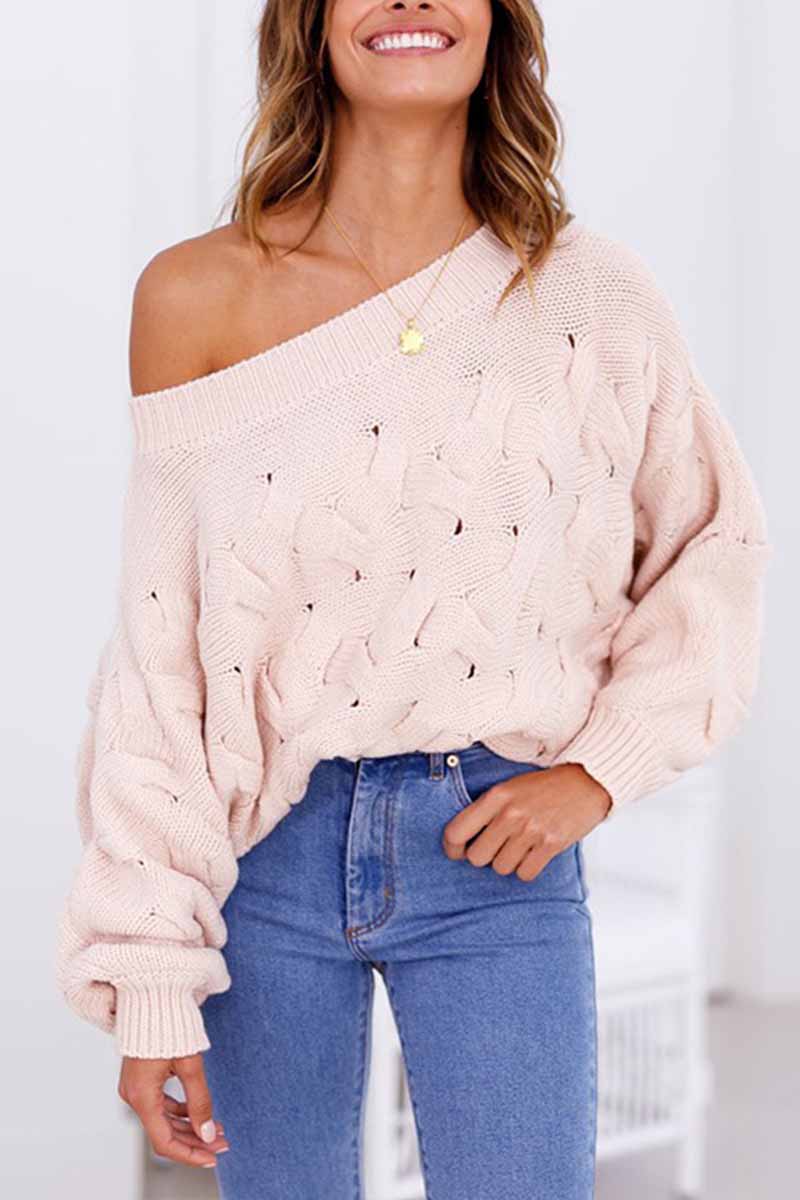 binfenxie Strapless Hollow Lantern Sleeve Sweater