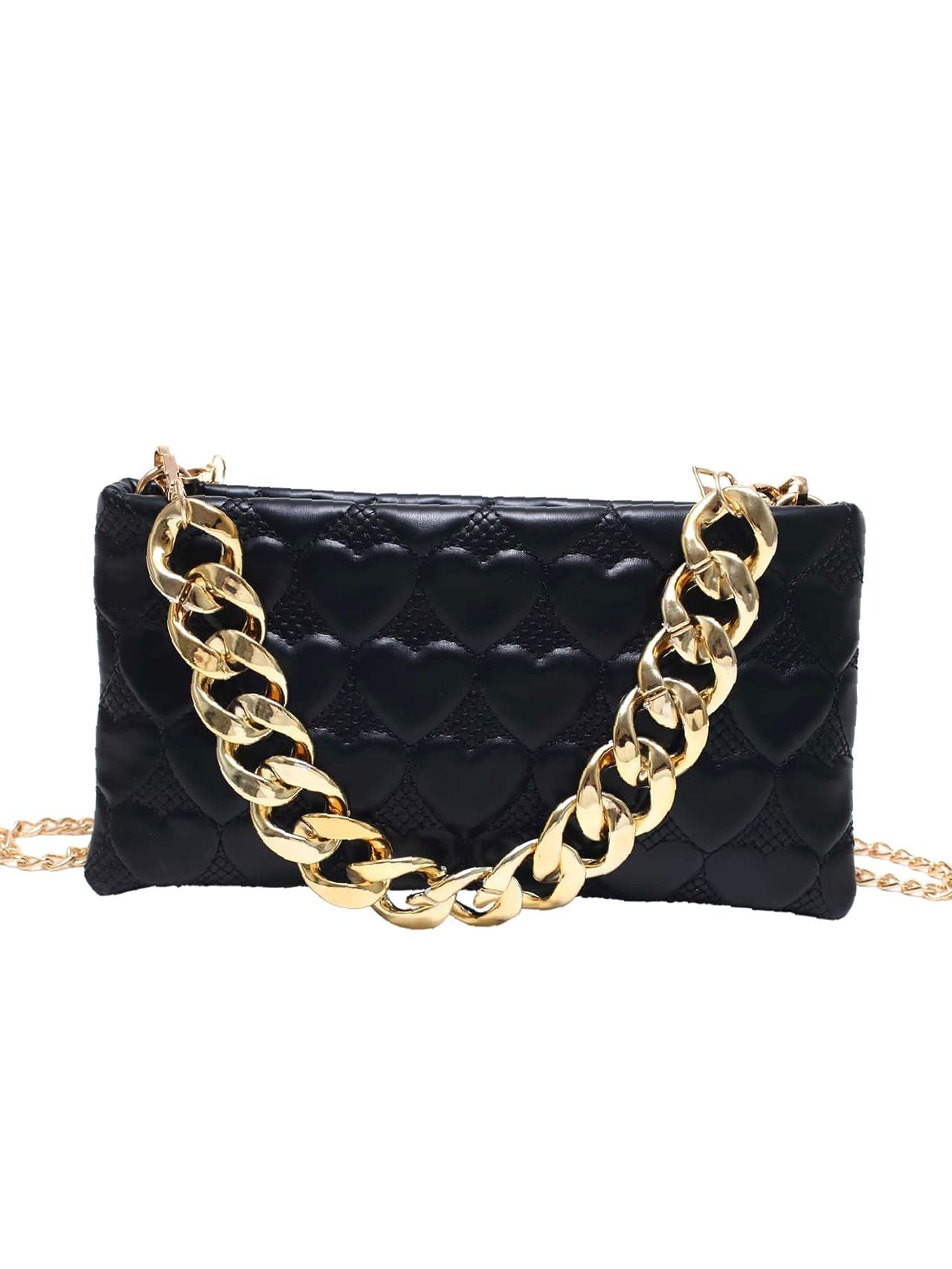 Heart Quilted Chain Square Bag  - Women Satchels