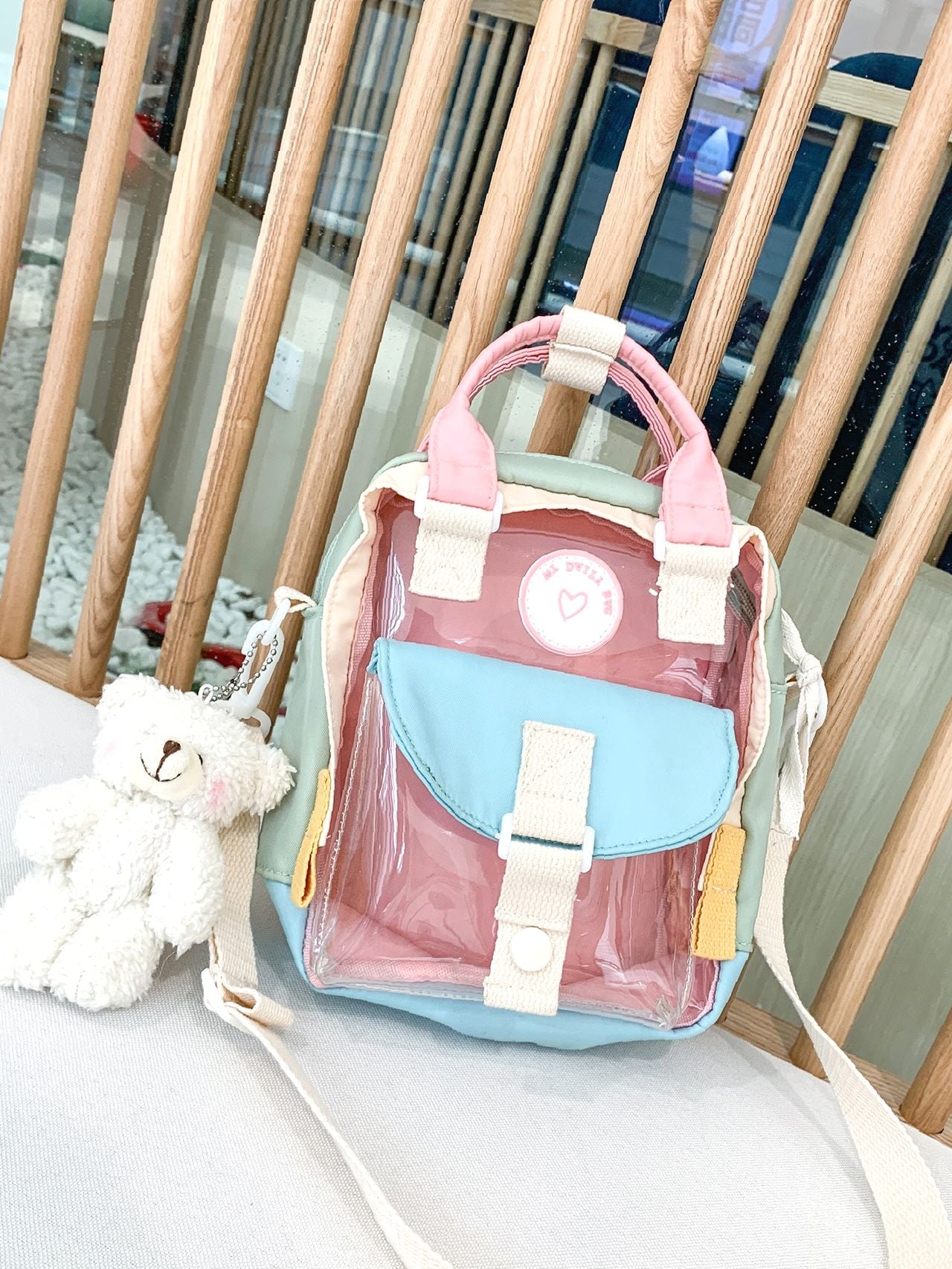 Clear Backpack with Bag Charm  - Women Satchels