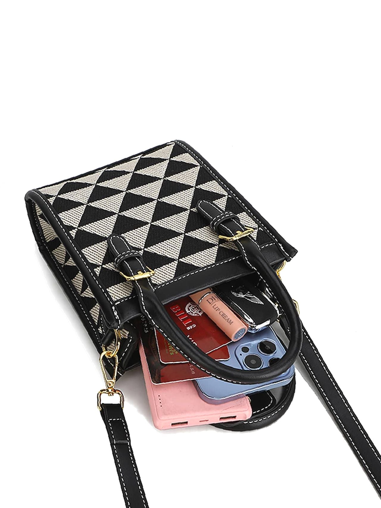 Geometric Pattern Stitch Detail Square Bag  - Women Satchels