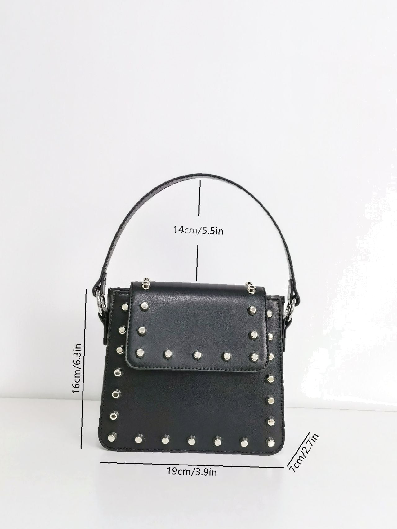 Studded Decor Flap Square Bag  - Women Satchels